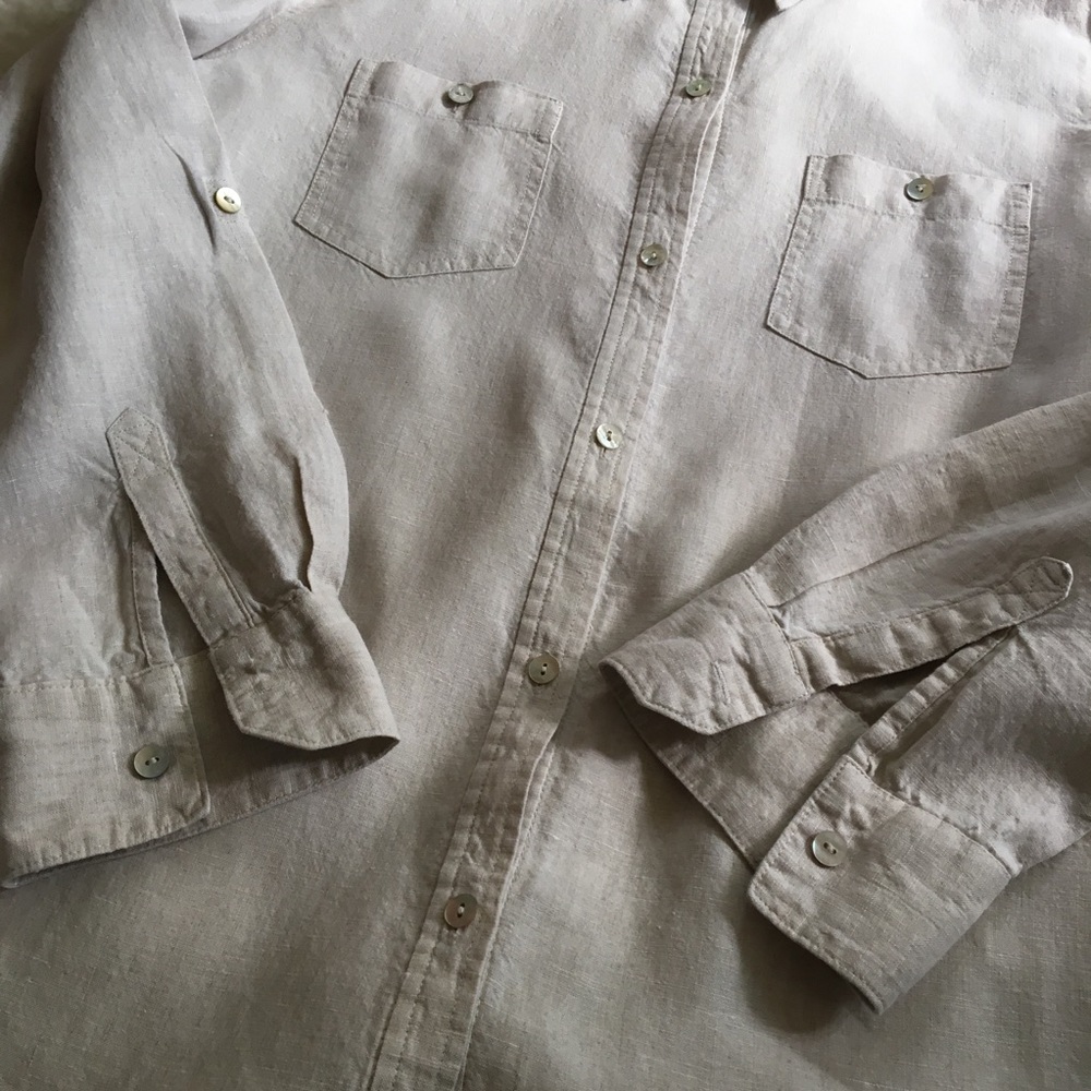 Kate Hill ๐ฏ% linen, beige button-down shirt L - Picture 7 of 7